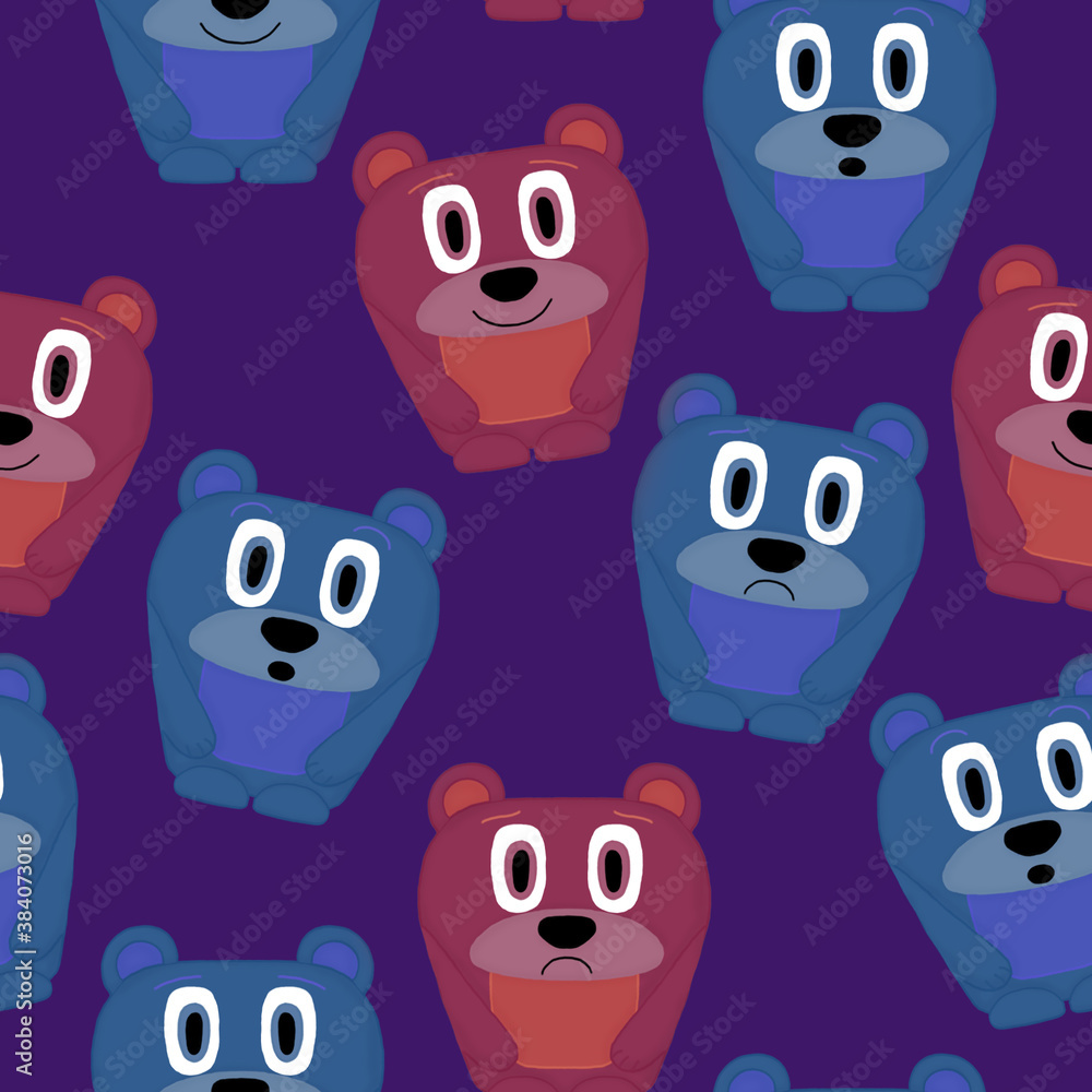 seamless pattern with colorful bears on a purple background seamless pattern with colorful bears on a purple background