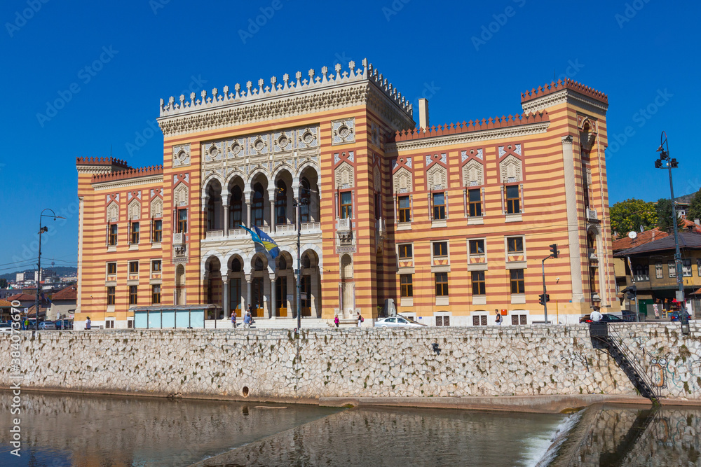 Historic town hall and National and University Library of Bosnia and Herzegovina (Vijecnica)in the city of Sarajevo. Bosnia and Herzegovina