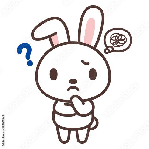 悩む、考えるうさぎのキャラクター