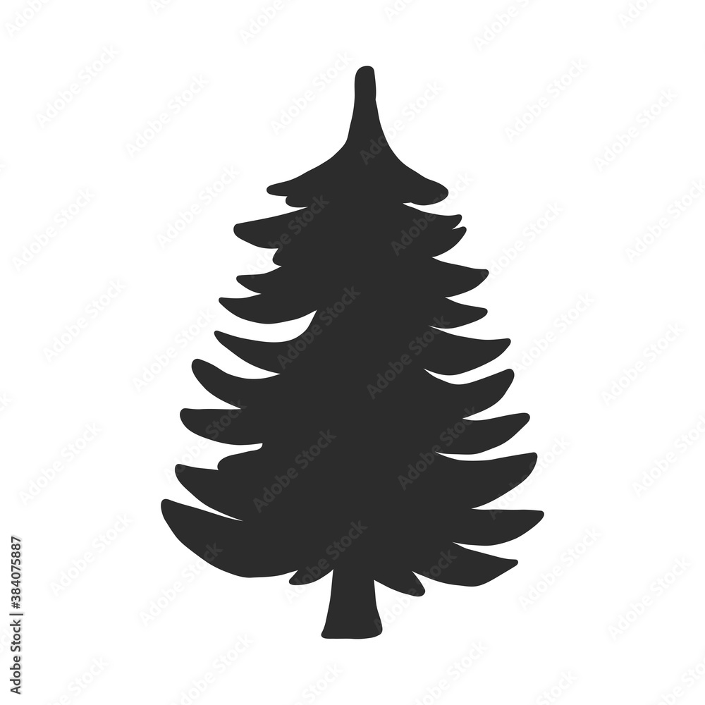 Tree, Christmas fir tree, black silhouette isolated on white background. Vector, spruce tree silhouette, vector illustration Tree, Christmas fir tree, black silhouette isolated on white background. Vector, spruce tree silhouette, vector illustration