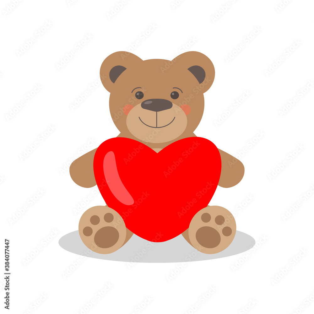 cute bear toy with heart on white background. flat vector illustration cute bear toy with heart on white background. flat vector illustration