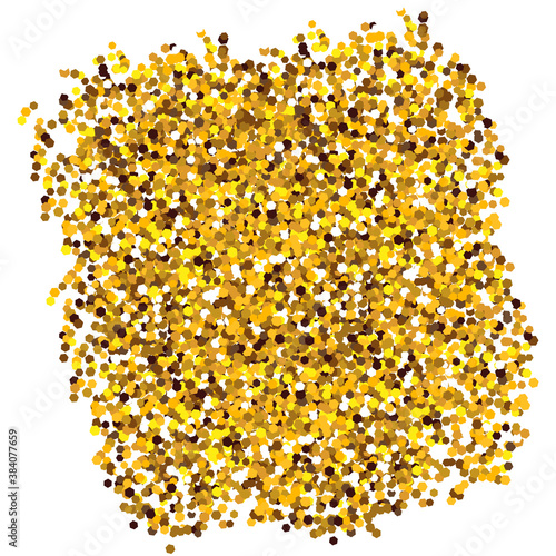 bunch of gold sequins isolated on white background. 
realistic glitter texture for creating card and clipart. 