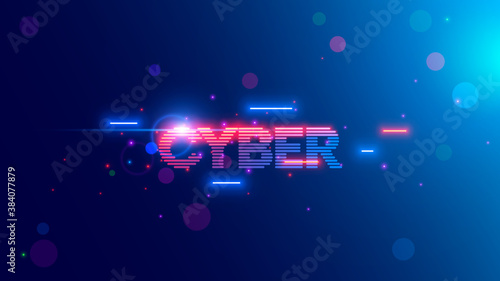 Vector neon letters of word Cyber in Retro cyberpunk style 80th or 90th. Glowing text cybermonday on web banner of online shopping. Logo or tag cyber of stripes, lines. Vintage computer technology
