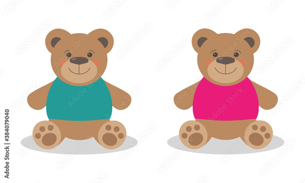 set of cute bear toys on white background. flat vector illustration