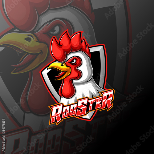 Angry rooster head mascot logo