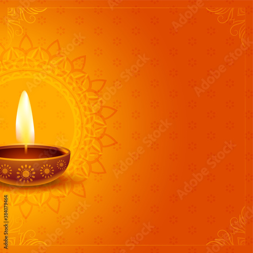 happy diwali realistic diya card with text space