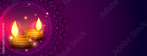 shiny happy diwali indian style banner with text space