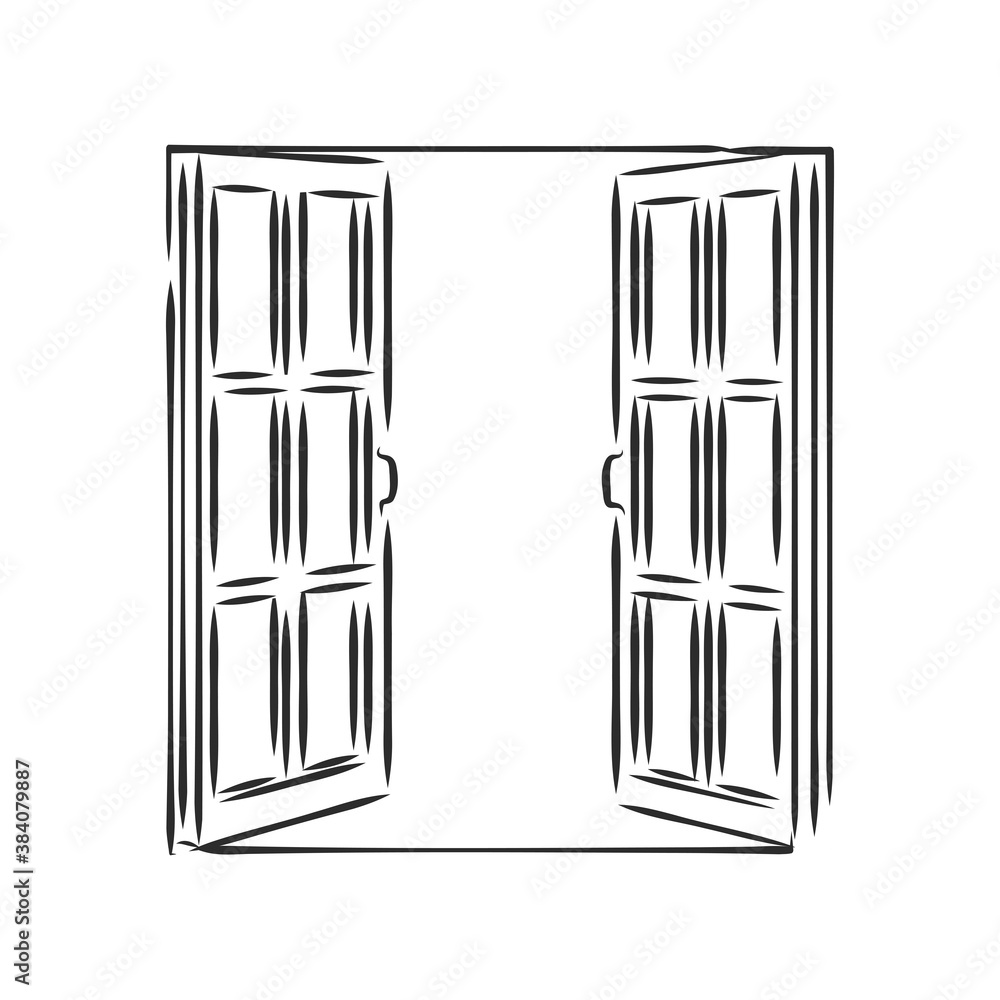 Modern double pvc sash on light inside wall backdrop. Freehand outline