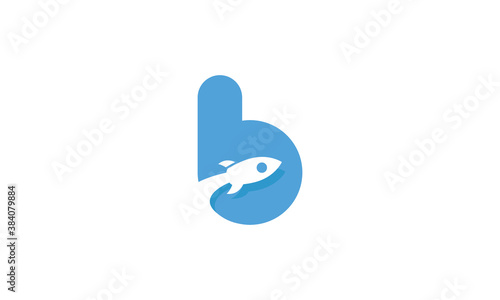 Creative Vector Illustration Logo Design. Initial letter b, flying rocket inside the b.