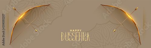 Happy dussehra festival celebration banner with bow and arrow vector