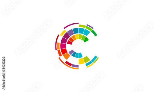 Creative Vector Illustration Logo Design. Colorful Letter C Technology Gradient.