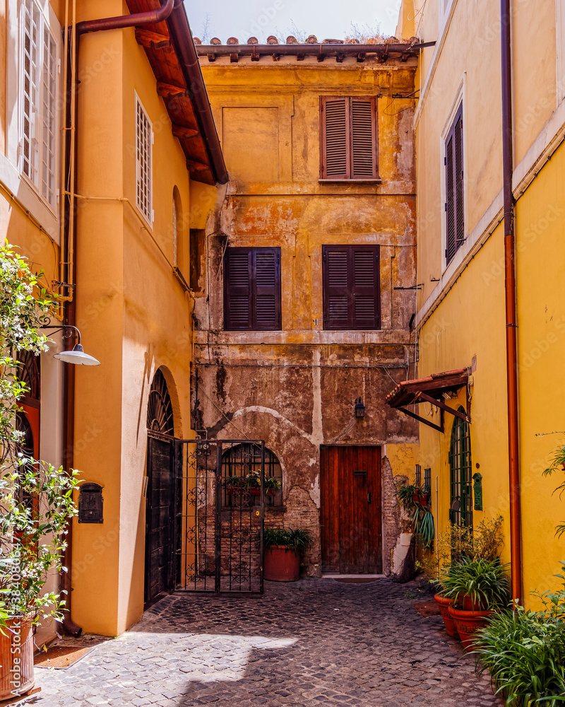 Rome Italy, Trastevere old neighborhood picturesque street view