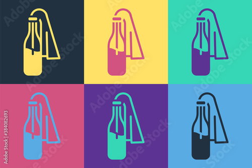 Pop art Cocktail molotov icon isolated on color background. Vector.