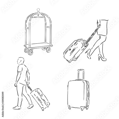 Sketch set of suitcases, suitcase, vector sketch illustration