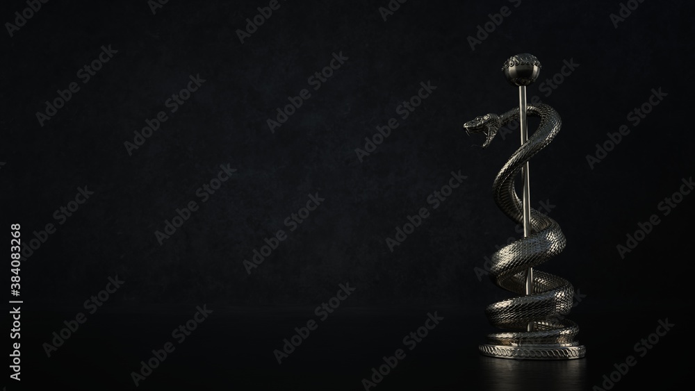 Die Statue mit der Schlange auf dem Äskulapstab Die Statue mit der Schlange auf dem Äskulapstab
