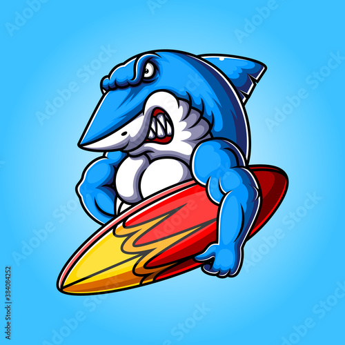 Blue Shark Cartoon Mascot