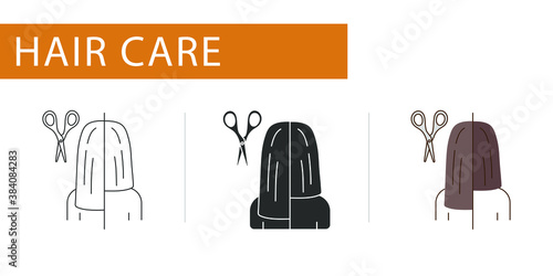 icons set, hair cut in short