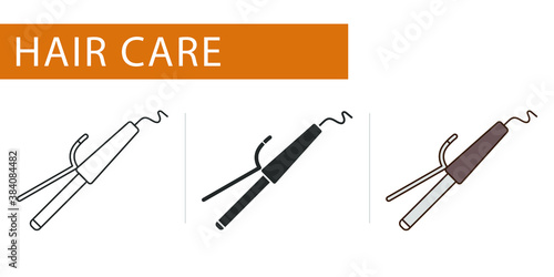 icons set, iron for curling curls