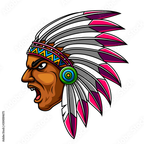 Apache Indian Man Head with feather hat