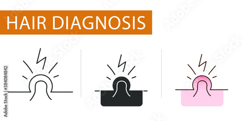 pimples on the head between the hair, icons set