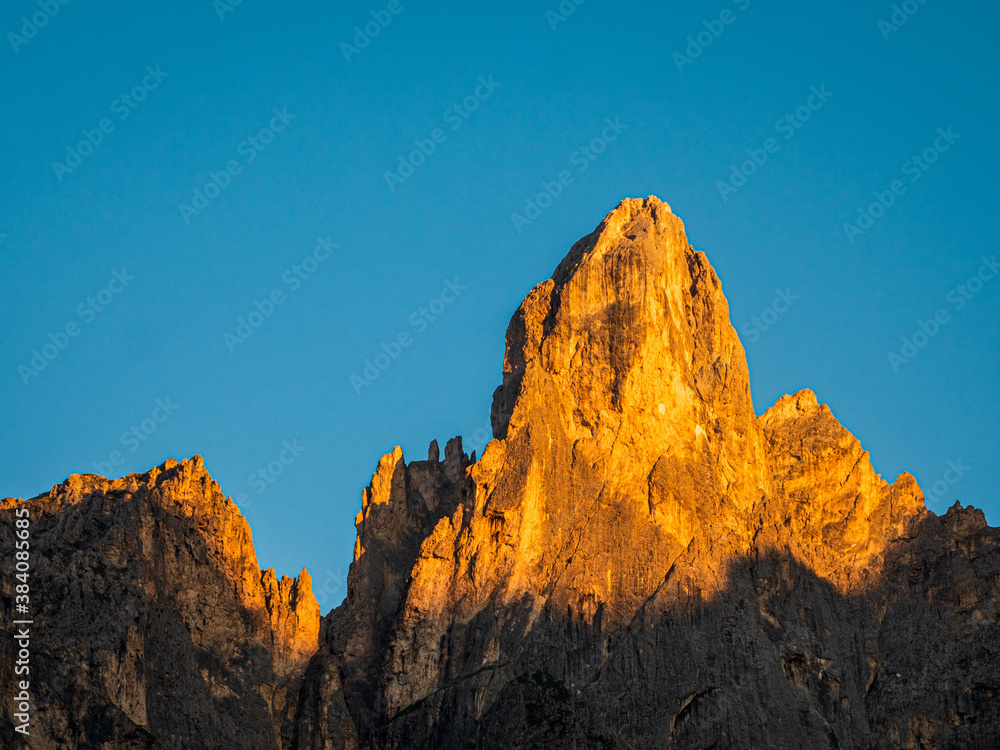 First sunshine on Sass Maor - Pale di San Martino Group - Dolomites