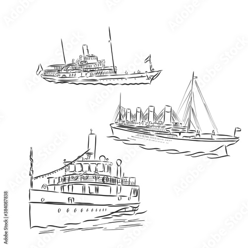 ship, steamboat, steamship, doodle style, sketch illustration, hand drawn, vector. steamship, vector sketch
