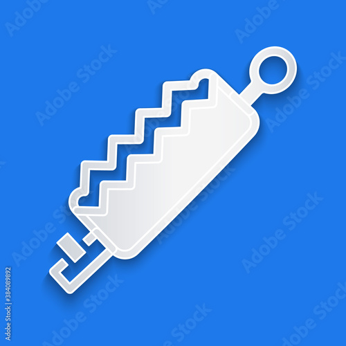 Paper cut Trap hunting icon isolated on blue background. Paper art style. Vector.