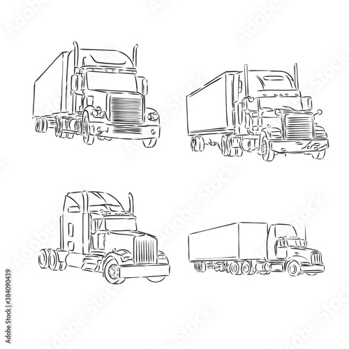 european truck outlined vector symbol, truck, vector sketch illustration