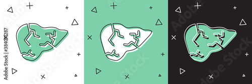 Set Hepatitis virus on the human liver icon isolated on white and green, black background. World Hepatitis Day. Vector.