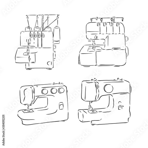 Sewing-machine vector sketch icon isolated on background. Hand drawn sewing machine, vector sketch illustration