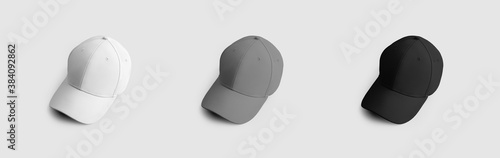 Photography Sports baseball cap template, white, gray, black hat with visor, for design and pattern presentation, for online store advertising