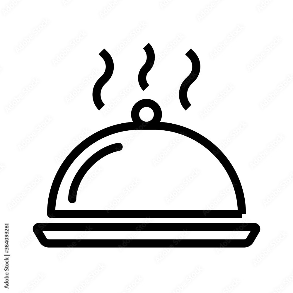 Vector flat style illustration of food cloche line icon isolated on white background Vector flat style illustration of food cloche line icon isolated on white background