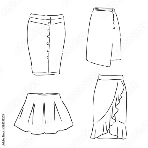 Skirt hand drawn vector illustration black on white line, skirt, vector sketch illustration