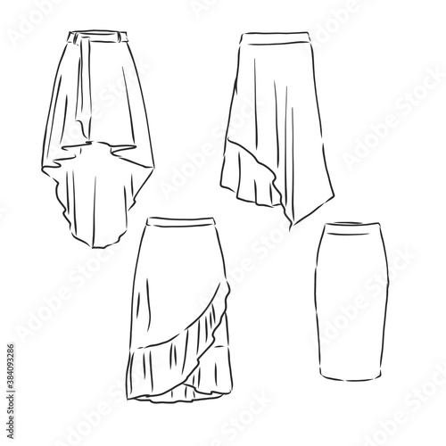 Skirt hand drawn vector illustration black on white line, skirt, vector sketch illustration