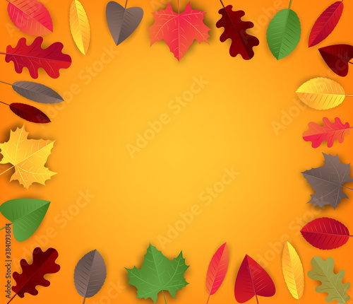 Autumn background with realistic colorful leaves. Empty space for text. Vector illustration.