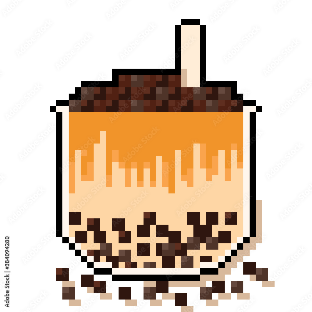 Obraz premium Pearl milk tea pixel art. Vector picture.
