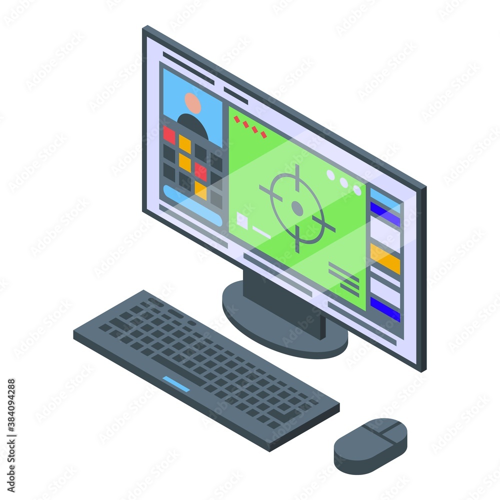 Stream desktop pc icon. Isometric of stream desktop pc vector icon for web design isolated on white background Stream desktop pc icon. Isometric of stream desktop pc vector icon for web design isolated on white background