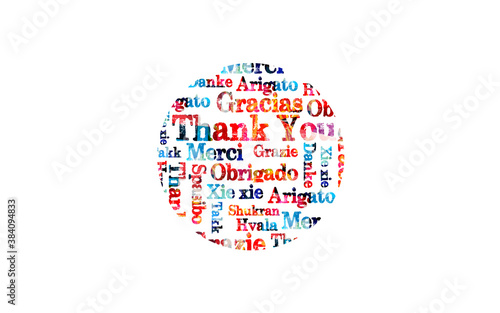 Thank you appreciation greeting card in different languages vector illustration design. Typographic background for flyer, postcard, poster, social media