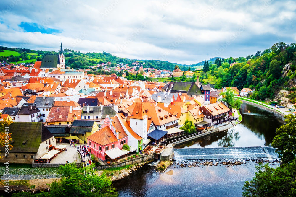 Cityscape of famous Czech Krumlov in the afternoon