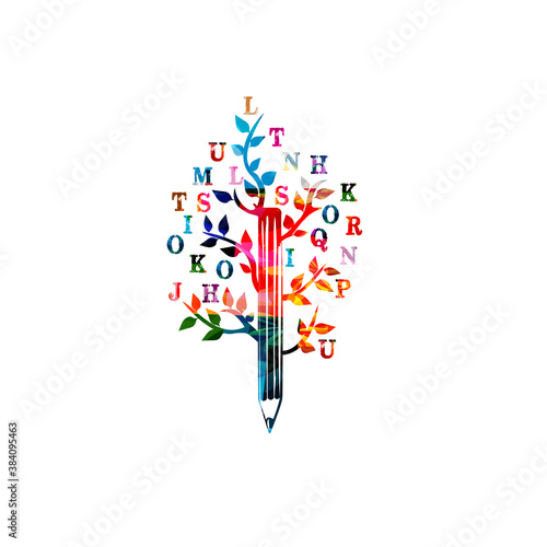 Colorful pencil with letters for creative writing, idea and inspiration, education and learning concept. Blogging and copywriting