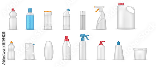 House cleaning products realistic mockup. Cleaning supplies for home.