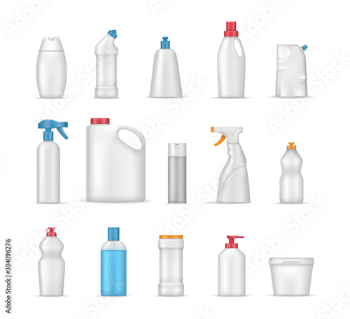 House cleaning products realistic mockup. Cleaning supplies for home.