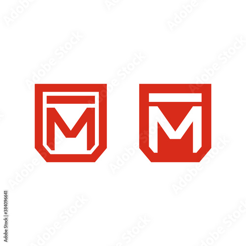 letter m logo in a geometric shield shape