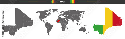 set of political maps of Mali isolated on white background	