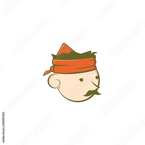 logo of a man with a mustache and headband