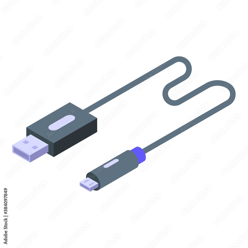 Micro usb cable charger icon. Isometric of micro usb cable charger vector icon for web design isolated on white background Micro usb cable charger icon. Isometric of micro usb cable charger vector icon for web design isolated on white background