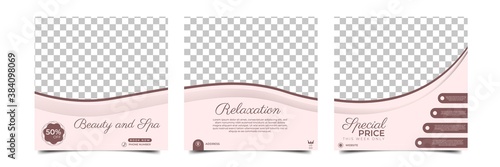 Set of editable square background template. Social media post template spa and massage . Soft color with photo collage. Usable for spa and massage services.
