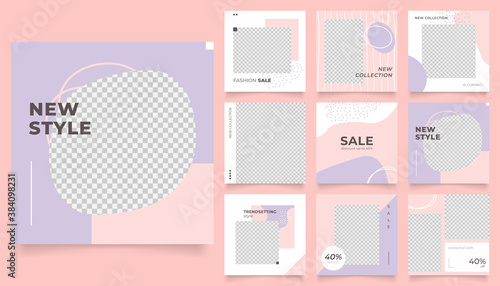 social media template banner fashion sale promotion. fully editable instagram and facebook square post frame puzzle organic sale poster. pink violet purple vector background