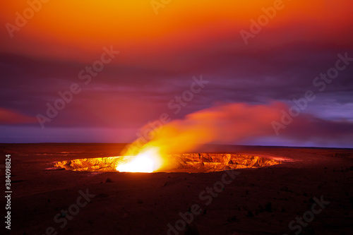 Kilauea volcano crater colors the sky in Hawaii Volcano National Park, Big Island, Hawaii, USA photo