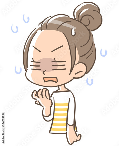 気まずそうに冷や汗をかく女の子